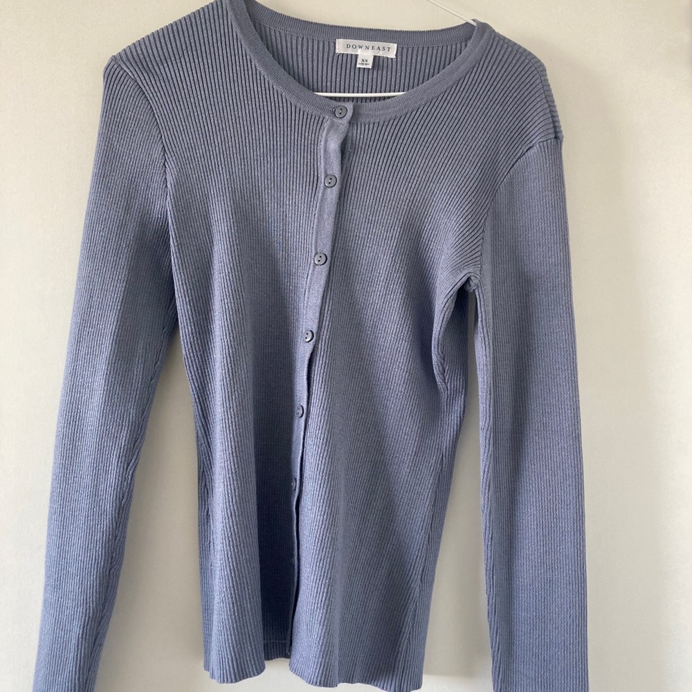 Downeast Blue Ribbed Button Cardigan